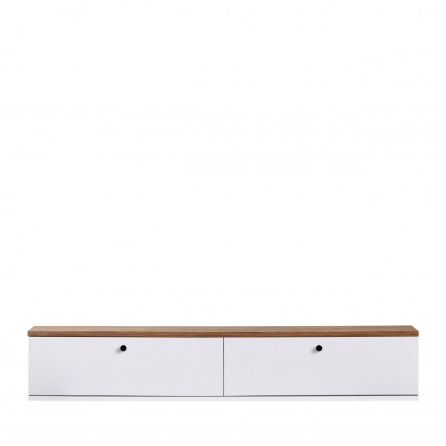 Yara - Meuble tv suspendu 2 portes plateau bois foncé L140cm
