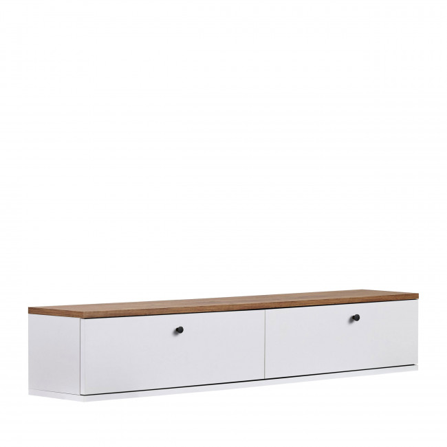 Yara - Meuble tv suspendu 2 portes plateau bois foncé L140cm