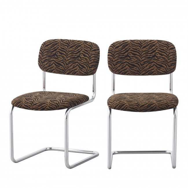 Marcel - Lot de 2 chaises imprimé tigre pieds chrome 