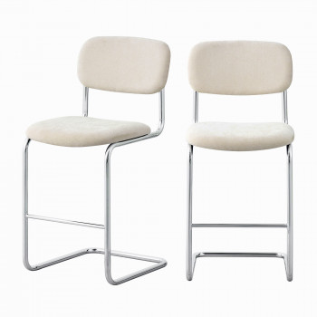 Marcel - Lot de 2 tabourets de bar en tissu pieds chrome H65cm 