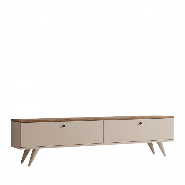 Yara - Meuble TV 2 portes plateau bois foncé L160cm