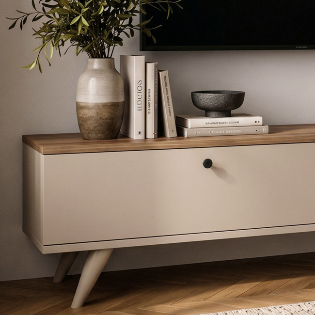 Yara - Meuble TV 2 portes plateau bois foncé L160cm