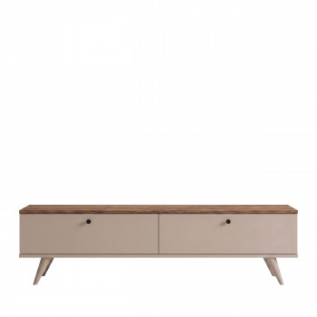Yara - Meuble TV 2 portes plateau bois foncé L140cm
