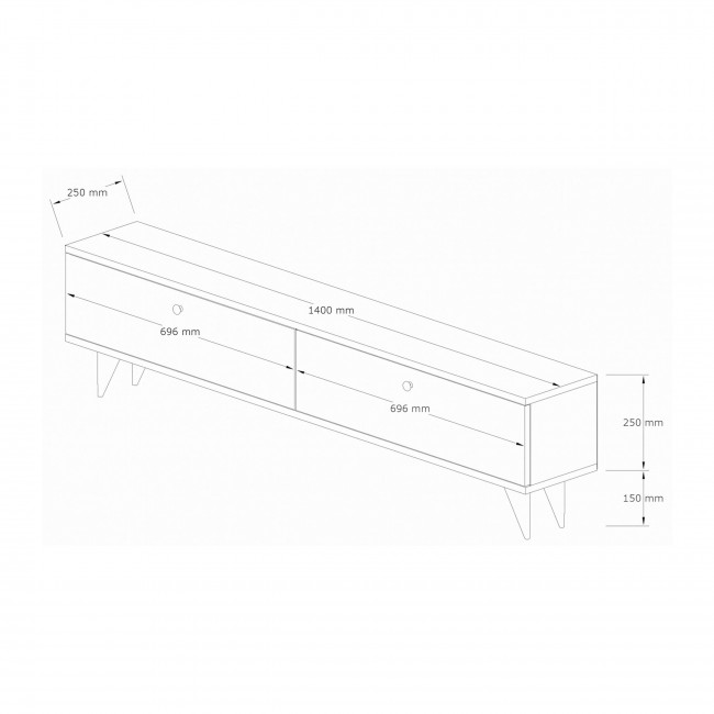 Yara - Meuble TV 2 portes plateau bois foncé L140cm