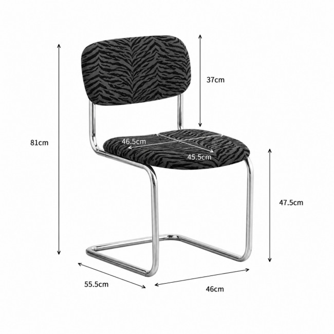 Marcel - Lot de 2 chaises imprimé tigre pieds chrome 