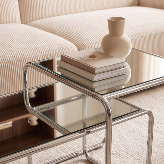 Rika - Table d'appoint en miroir pieds chrome