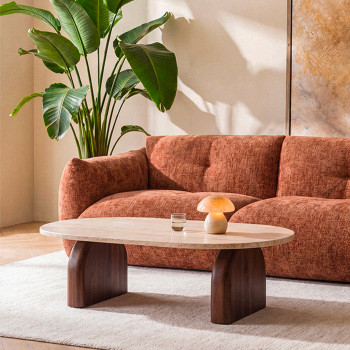 Lipali - Table basse en effet travertin et bois
