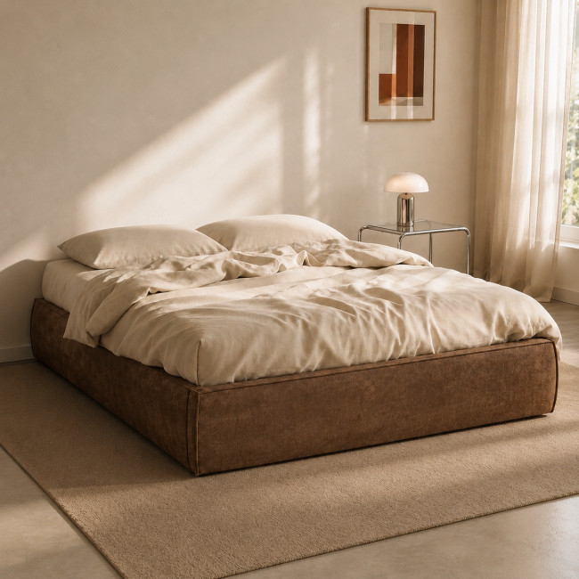 Liberio - Lit coffre en tissu 140x190cm