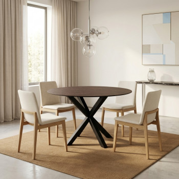 Eurame - Table à manger ronde 4 places en céramique et métal ø119cm