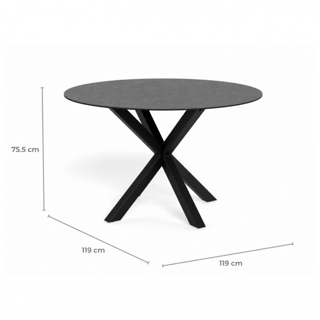 Eurame - Table à manger ronde 4 places en céramique et métal ø119cm