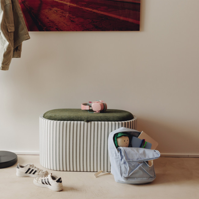 ZOÉ Banc coffre à rayures convertible en table basse L77cm