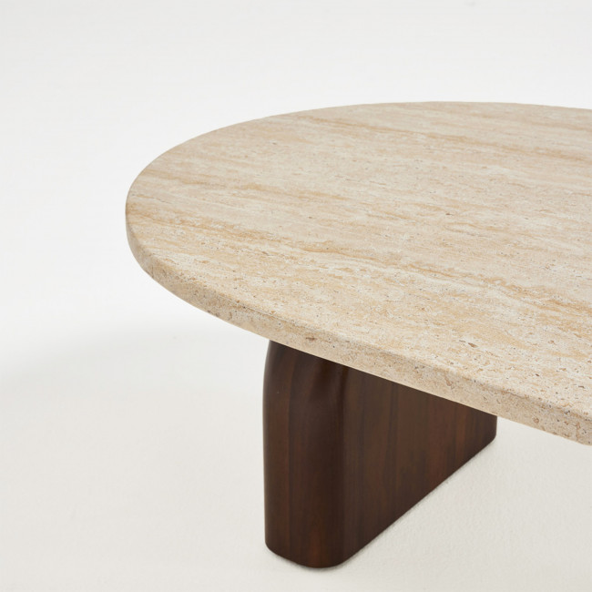 Lipali - Table basse en effet travertin et bois
