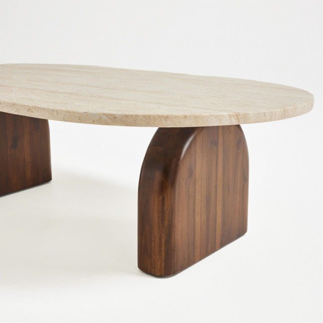 Lipali - Table basse en effet travertin et bois