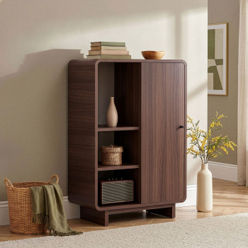 Dima - Buffet haut 1 porte aux bords arrondis en bois H110cm