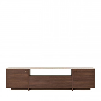 Hopa - Meuble tv 3 portes plateau effet travertin et bois L180cm