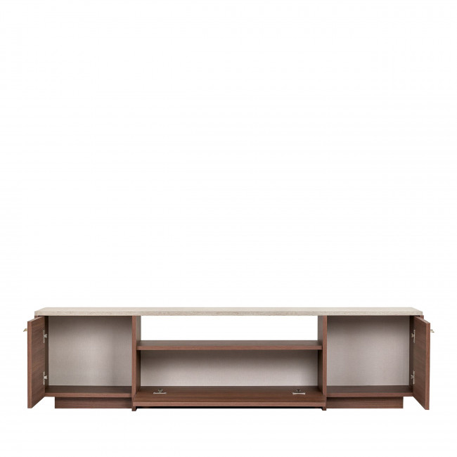Hopa - Meuble tv 3 portes plateau effet travertin et bois L180cm