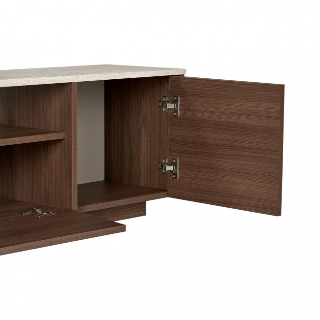 Hopa - Meuble tv 3 portes plateau effet travertin et bois L180cm