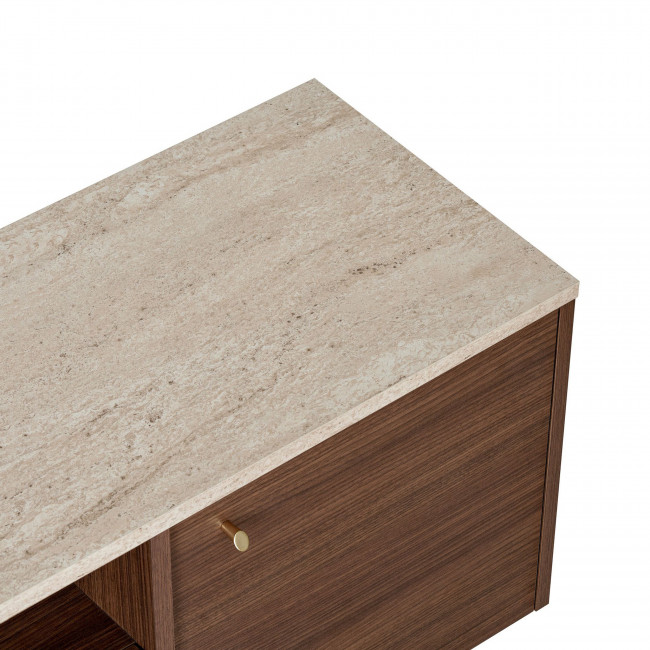 Hopa - Meuble tv 3 portes plateau effet travertin et bois L180cm