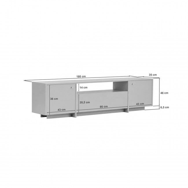 Hopa - Meuble tv 3 portes plateau effet travertin et bois L180cm