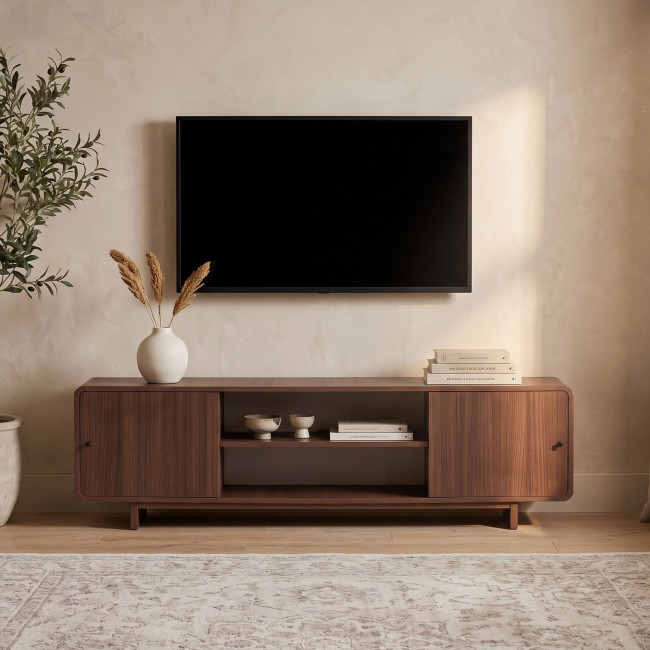 Dima - Meuble tv 2 portes aux bords arrondis en bois L180cm
