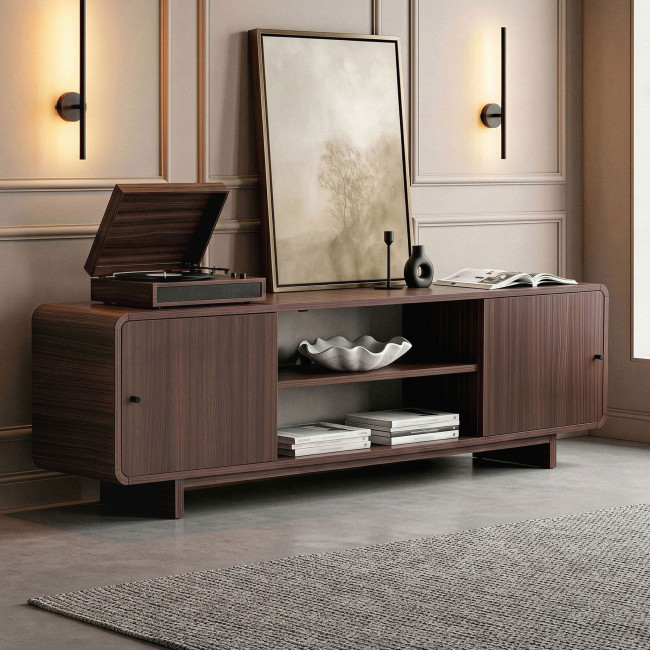 Dima - Meuble tv 2 portes aux bords arrondis en bois L180cm