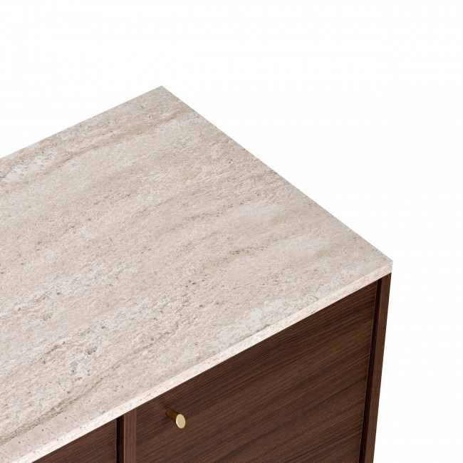 Hopa - Buffet 4 portes plateau effet travertin et bois L180cm