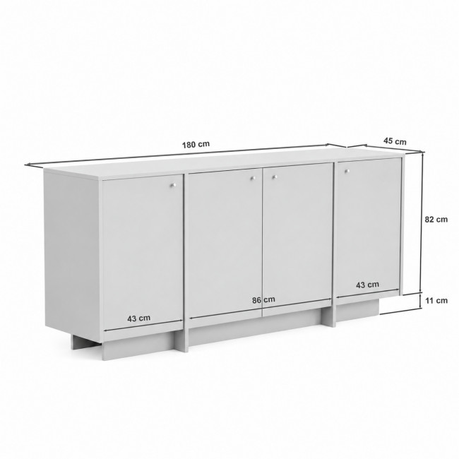 Hopa - Buffet 4 portes plateau effet travertin et bois L180cm