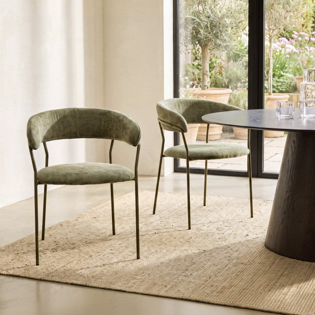 Celesty - Lot de 2 fauteuils de table en tissu pieds métal