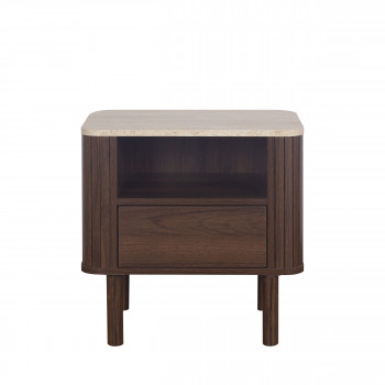 Maya - Table de chevet 1 tiroir en bois effet travertin