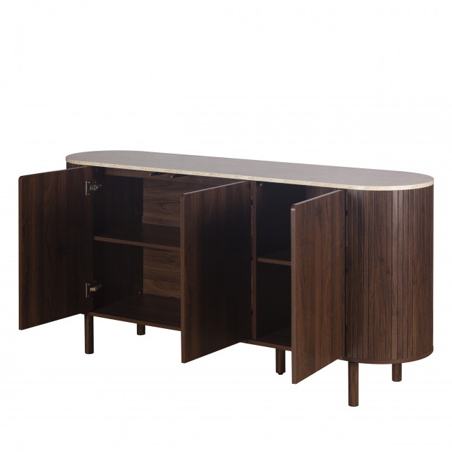 Alma - Buffet 3 portes en bois effet  travertin L160cm