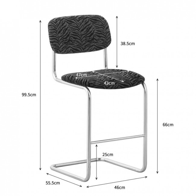 Marcel - Lot de 2 tabourets de bar imprimé animal pieds chrome H65cm 