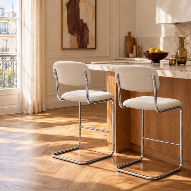 Marcel - Lot de 2 tabourets de bar en tissu pieds chrome H65cm 
