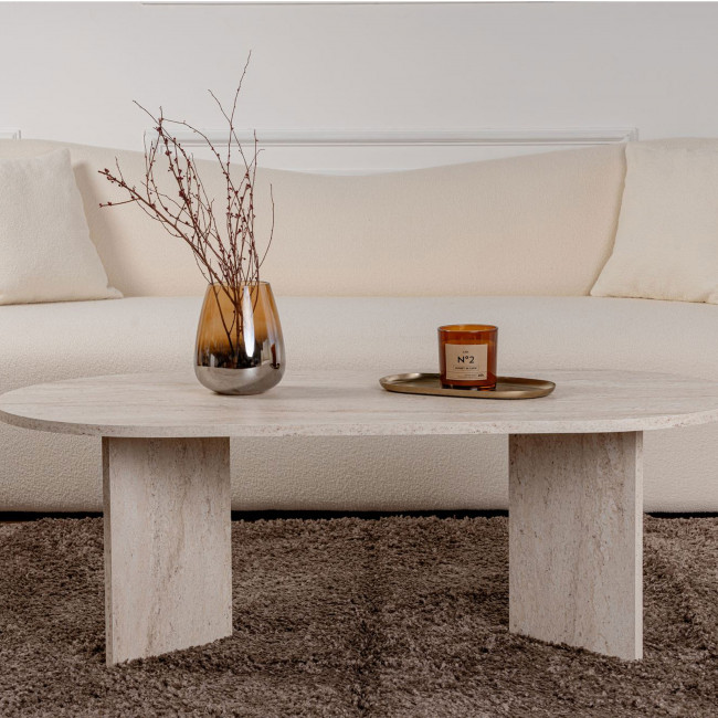 Sam - Table basse ovale effet travertin 119x60cm
