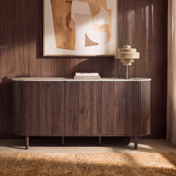 Alma - Buffet 3 portes en bois effet  travertin L 160 cm