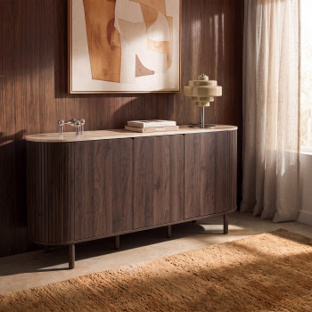 Alma - Buffet 3 portes en bois effet  travertin L 160 cm