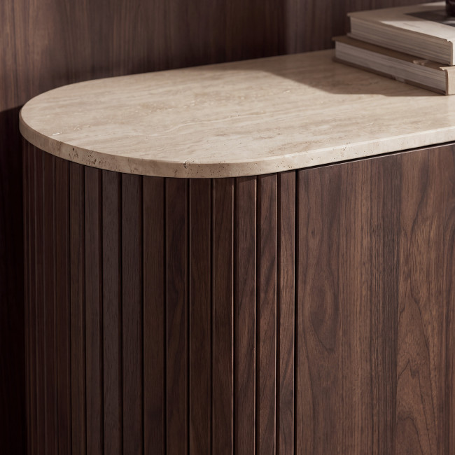 Alma - Buffet 3 portes en bois effet  travertin L 160 cm