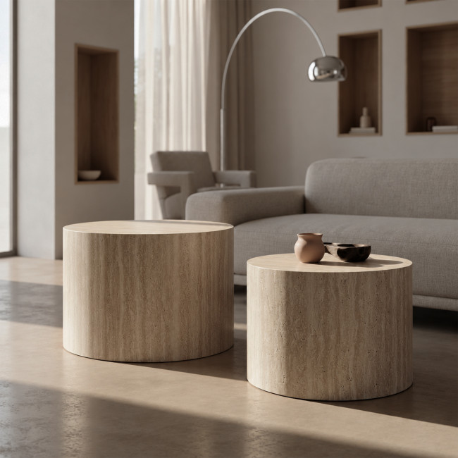 Elva - Lot de 2 tables d'appoint effet travertin