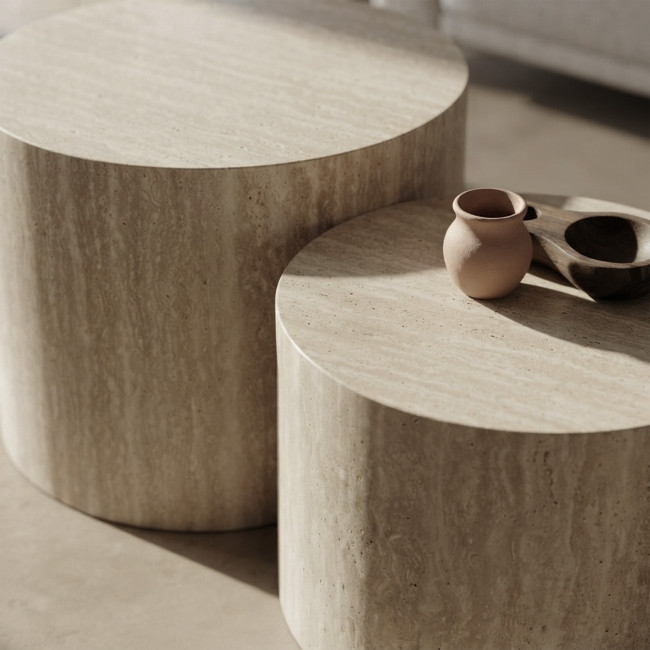 Elva - Lot de 2 tables d'appoint effet travertin