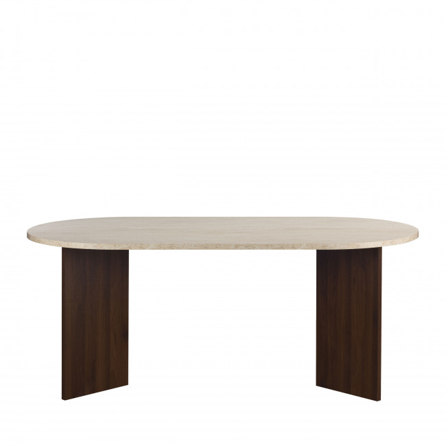 Calian - Table à manger 8 personnes ovale en bois et effet travertin 