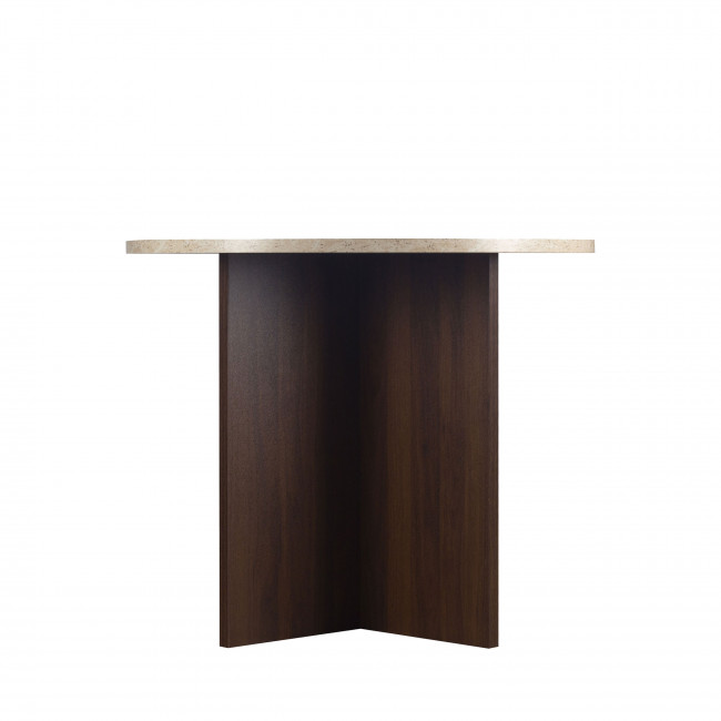 Calian - Table à manger 8 personnes ovale en bois et effet travertin 