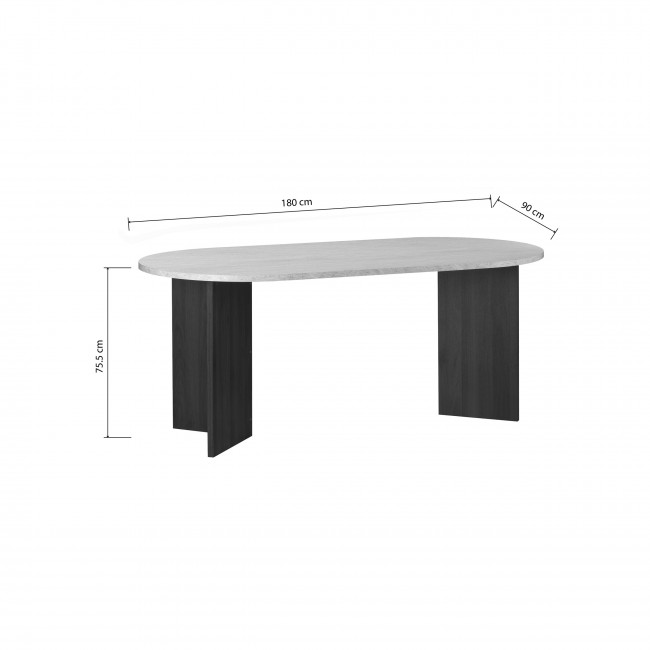 Calian - Table à manger 8 personnes ovale en bois et effet travertin 