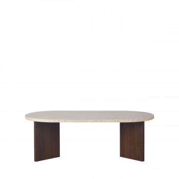 Calian - Table basse ovale en bois et effet travertin