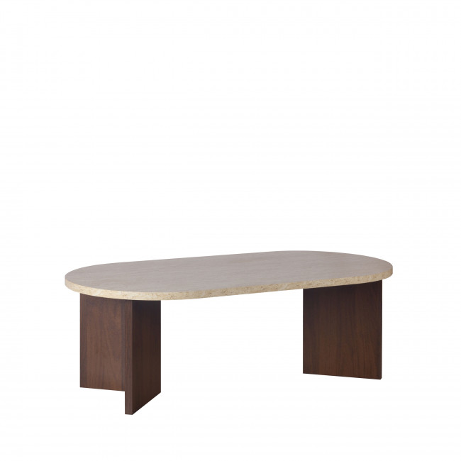 Calian - Table basse ovale en bois et effet travertin