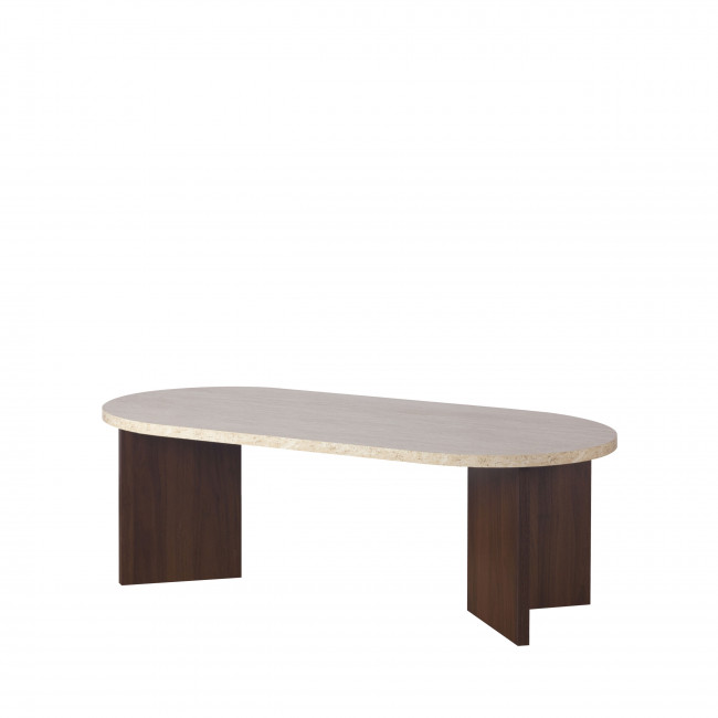 Calian - Table basse ovale en bois et effet travertin