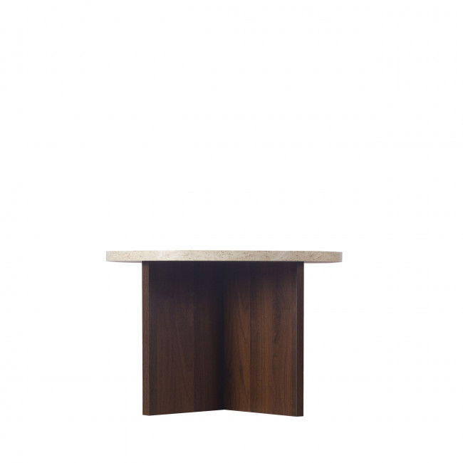 Calian - Table basse ovale en bois et effet travertin