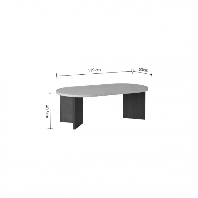 Calian - Table basse ovale en bois et effet travertin