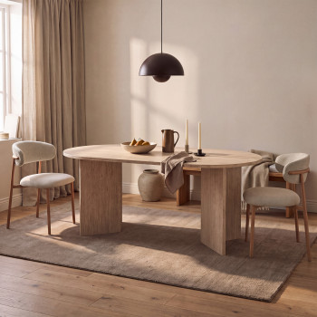 Calian - Table à manger 8 personnes ovale effet travertin 