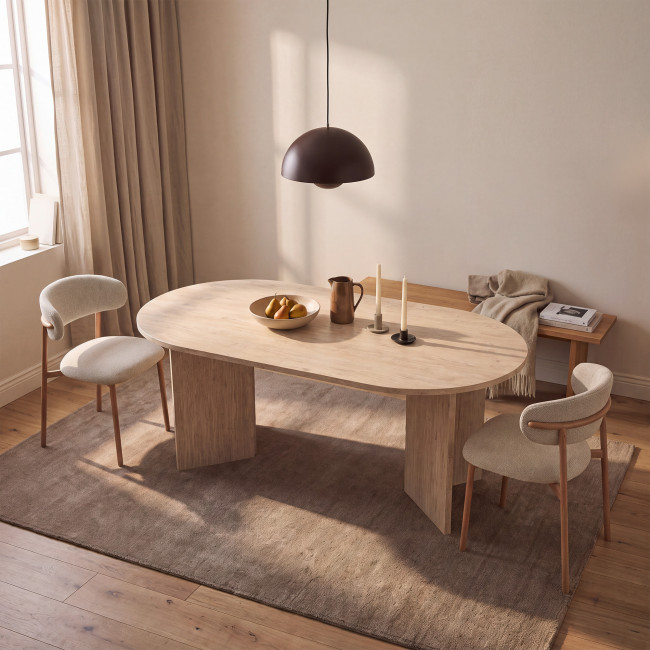 Calian - Table à manger 8 personnes ovale effet travertin 
