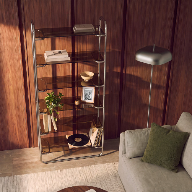 Delio - Etagère en verre et pieds chrome H 163 cm