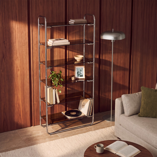 Delio - Etagère en verre et pieds chrome H 163 cm